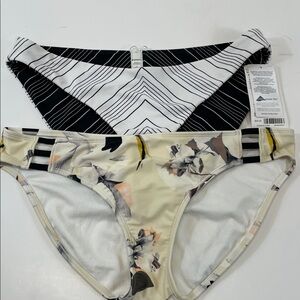 Athleta Bundle of two Swim Bottoms Bikini Black White Cream Floral Print Sz L